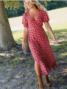 Natural Life Sophia Maxi Wrap Dress S Floral Ditsy Short Sleeve Cottagecore Boho